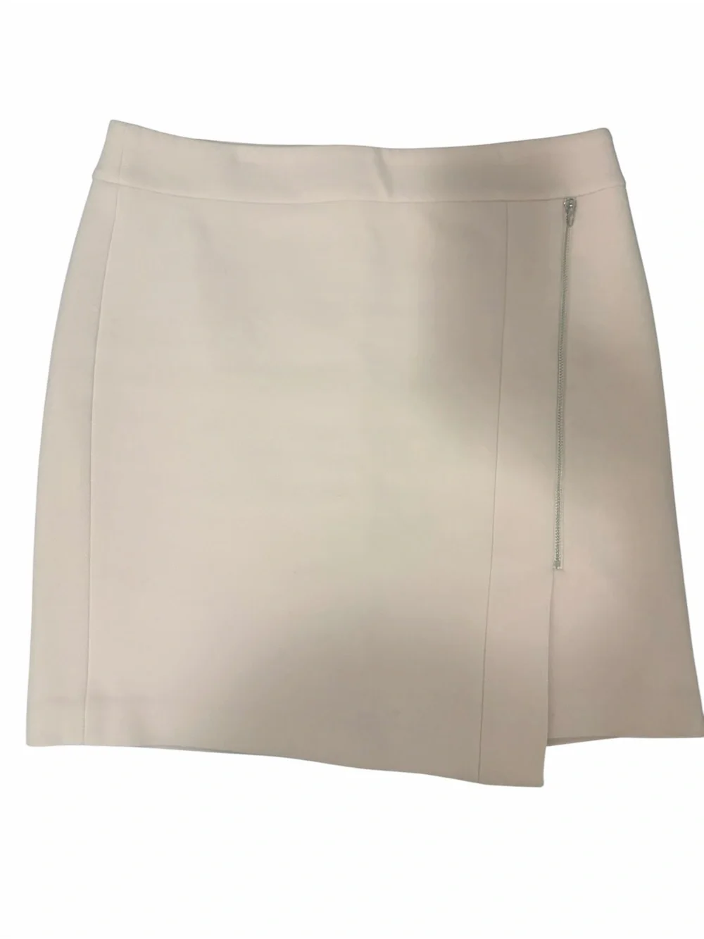 White House Black Market Light Cream Asymmetrical Mini Skirt with Side Zip